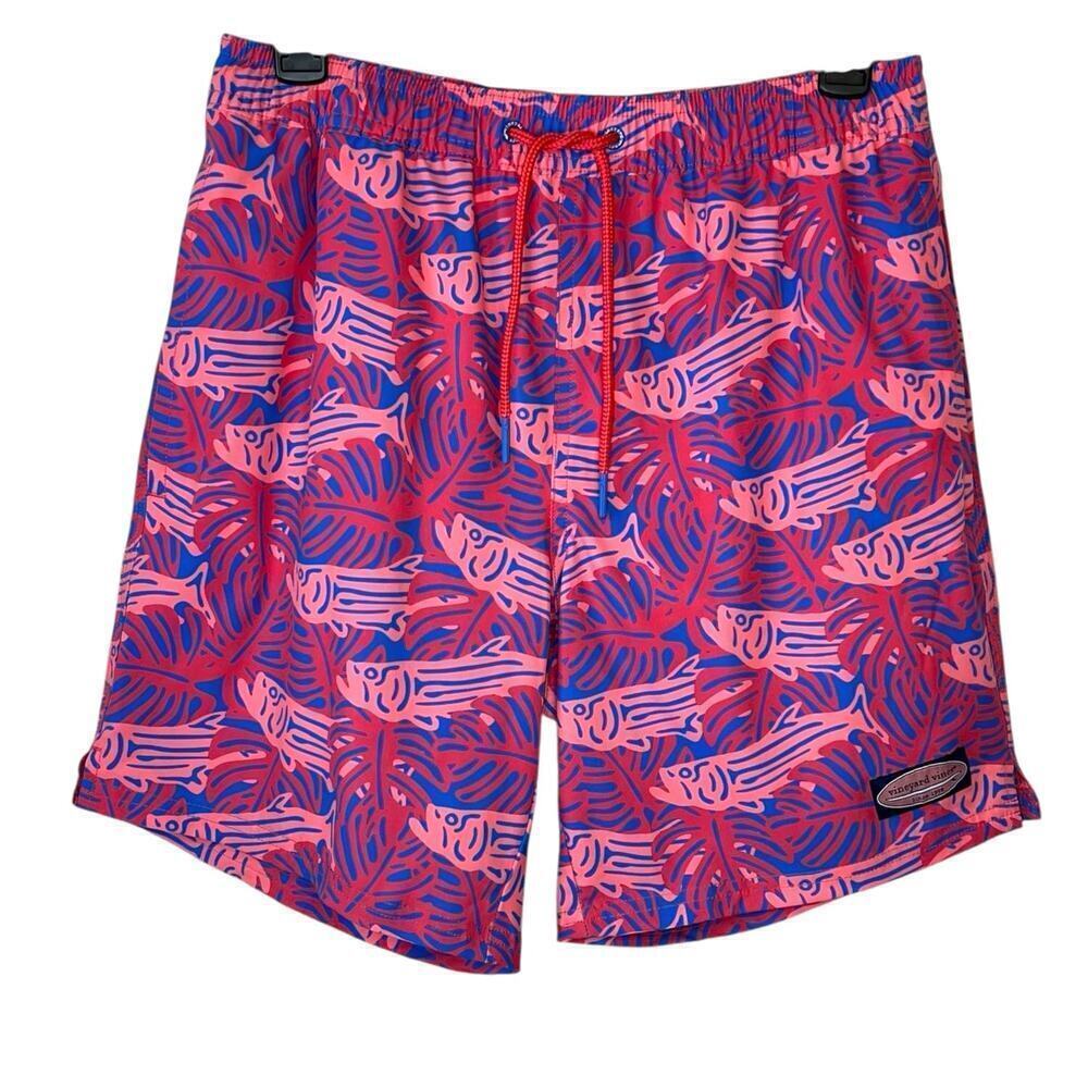 VINEYARD VINES 7" Printed Chappy Swim Trunks in Pinks and Blue Men's XS